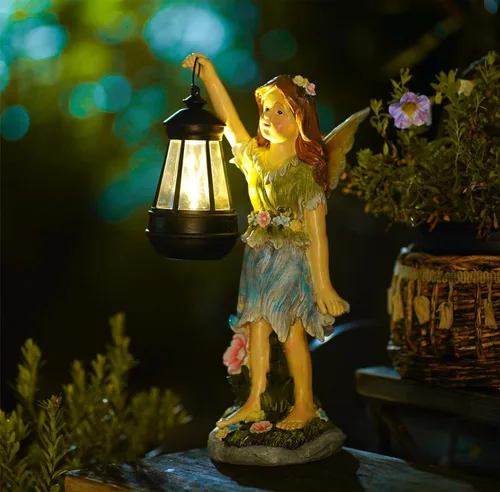 Miniatura 7 de Estatua de jardín solar de hadas Pohabery con luz de linternas, escultura solar impermeable para decoración al aire libre, para patio, jardín, Fairy