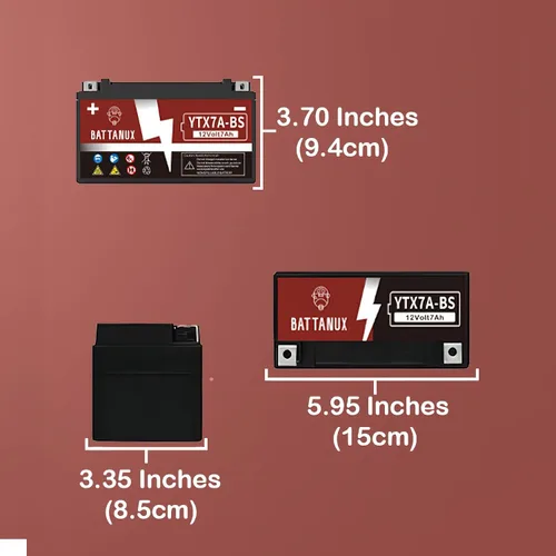 Miniatura 3 de Batería y batería de motocicleta YTX7A-BS, sellada SLA/AGM 12V7Ah ATV/UTV/Moto de nieve/moto de moto, batería sin mantenimiento y sin herramientas