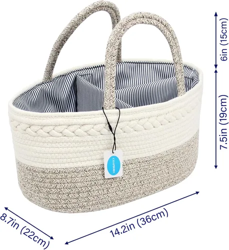 Miniatura 5 de Casaphoria Caddy Organization - Cesta de cuerda de algodón tejida para almacenamiento, cesta circular suave con asa, material de algodón