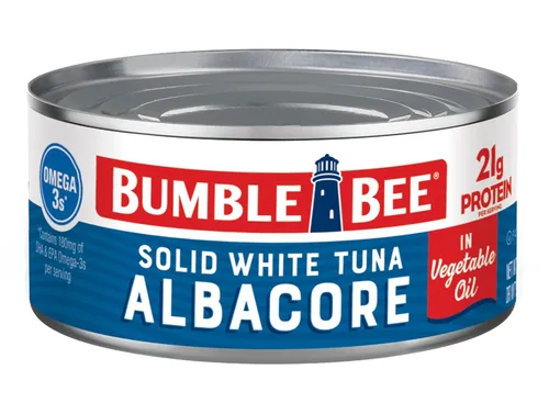Bumble Bee - Atún blanco sólido en aceite, lata de 12 onzas, atún capturado en estado salvaje, 0.74 oz de proteína por porción, alto en omega-3, sin