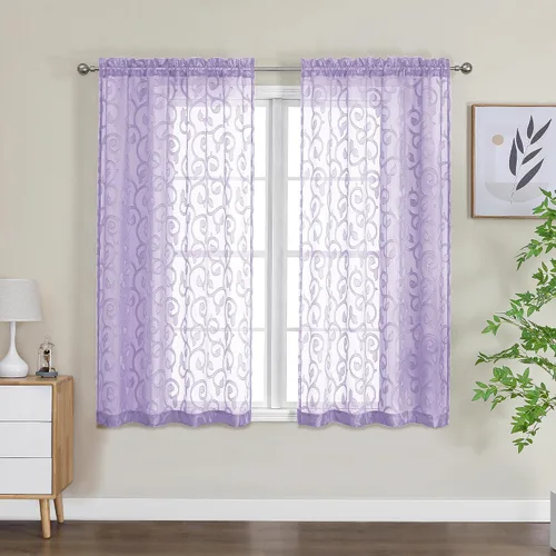 Miniatura 27 de OWENIE Furman - Juego de 2 paneles de cortinas traslúcidas negras de 24 pulgadas de largo, cortinas semitransparentes de jacquard ligeras y aireadas