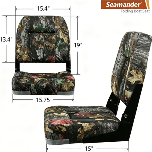 Miniatura 6 de Seamander - Paquete de 2 asientos de barco de 19 pulgadas de alto, asientos plegables para barco Wooldland Leaf Camo Tornillos de acero