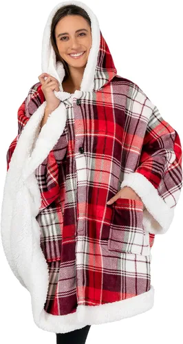 Miniatura 20 de PAVILIA Hooded Blanket Poncho for Women, Sherpa Shawl Wrap with Hood, Cozy Warm Wearable Throw with Pockets, Gift for Mom Azul marino