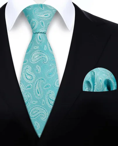 Miniatura 90 de HISDERN Corbatas para hombre, corbata de cachemira y bolsillo cuadrado tejido clásico floral para hombre, corbata de fiesta de boda