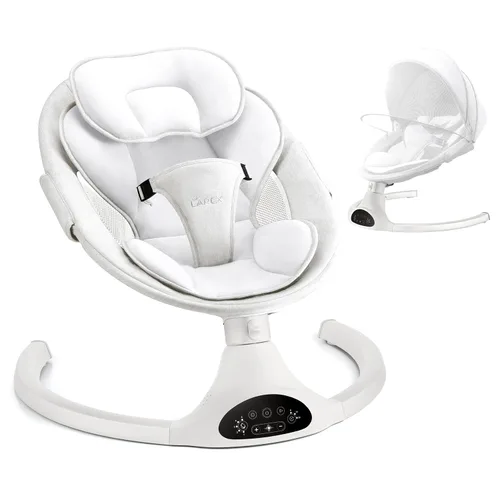 Miniatura 11 de LAREX Columpio para Bebé Columpio Infantil Mecedora Eléctrica para Niños Pequeños Portátil para Recién Nacidos Niño Niña, 5 Velocidades de Balanceo