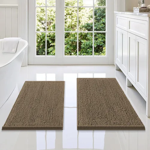 Miniatura 78 de Smiry Juego de 2 alfombras de baño, felpilla suave y absorbente, lavable a máquina, antideslizantes, para bañera, ducha y suelo
