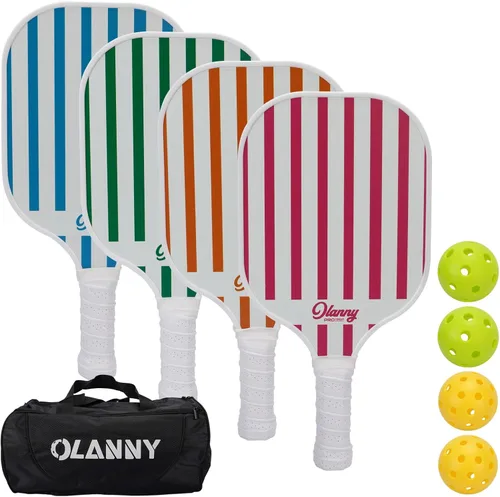 Miniatura 12 de OLANNY Juego de paletas de pickleball de grafito, raquetas de primera calidad, cara de fibra y polímero de núcleo de panal de abeja, incluye paletas
