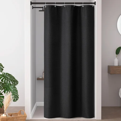 Miniatura 19 de Madison Park Cortina de ducha de tejido waffle con diseño a rayas en piezas, cortina de ducha de tela para baño con gestión de humedad 3M Rayas Taupe