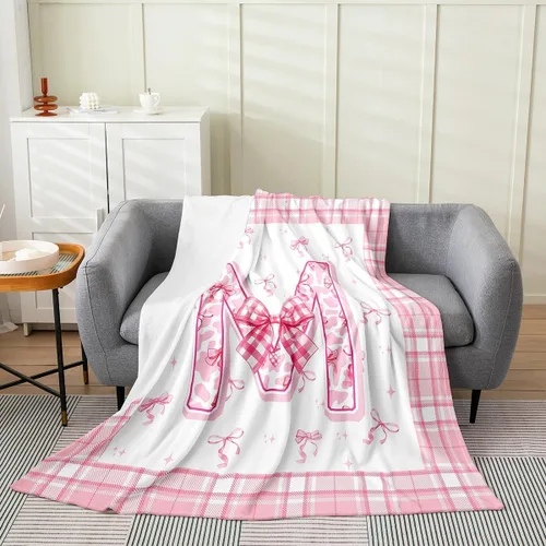 Miniatura 7 de Erosebridal Manta de franela con inicial de letra B, manta de forro polar con lazo rosa, 40 x 50 pulgadas, bonitos lazos del alfabeto, manta