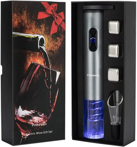 Juego de regalo eléctrico para abridor de vino, piedra de whisky, regalos para amantes del vino con accesorios de vino de sacacorchos automático,