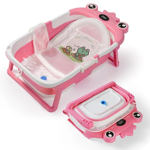 Miniatura 9 de Bañera para bebé, bañera plegable para bebé con cojín suave y termómetro, que ahorra espacio, plegable y de viaje, bañera para recién nacidos hasta