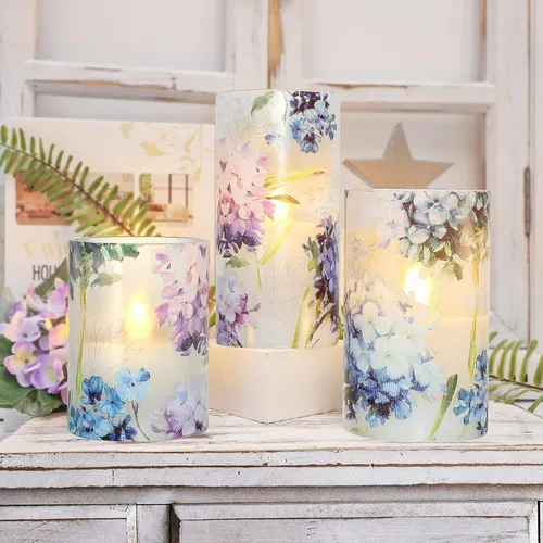 Miniatura 6 de Velas sin llama LED con forma de hortensia azul y violeta, parpadean con control remoto, tema de amor, decoración temática de verano y primavera