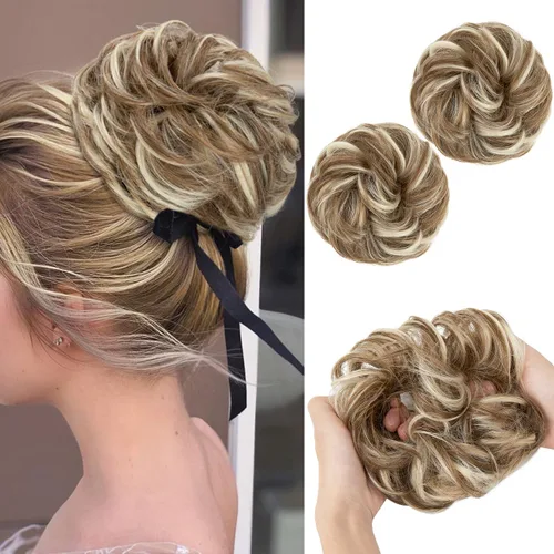 Miniatura 14 de SARLA 2 piezas de cabello desordenado color burdeos, onduladas, rizadas, sintéticas, coleteros falsos, extensiones de cola de caballo para mujeres