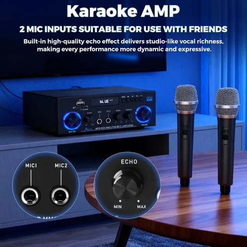 Miniatura 12 de Romicta AK50 Amplificador de audio estéreo, 400 W, sistema de amplificador de potencia Bluetooth 5.0 de 2 canales, amplificador de potencia