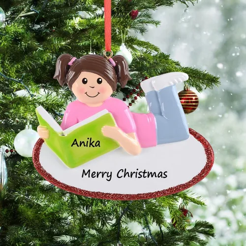Adornos de lectura para niñas, adorno de Navidad personalizado para amantes de los libros, adorno de libro bibliotecario, adornos para niñas leyendo