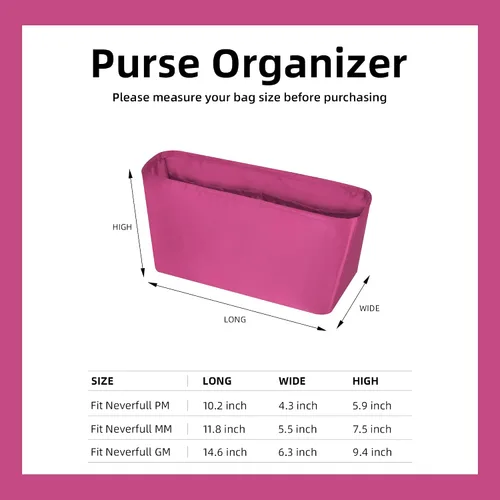 Miniatura 3 de DGAZ Organizador de bolso personalizado o inserto de almohada para bolsas LV Neverfull MiniPMMMGM, organizador de bolsas suave y sedoso, bolso