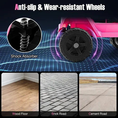 Miniatura 5 de HONEY JOY - Camión de paseo rosa con batería de 12 V con control remoto, suspensión de resorte, faros, música, parabrisas de malla, autos eléctricos