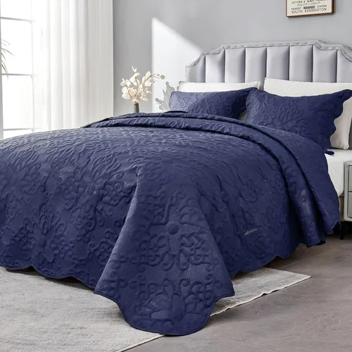 Miniatura 24 de Kingnex Juego de colcha tamaño King de 106 x 96 pulgadas, suave, ligera, acolchada, 3 piezas, 1 edredón y 2 fundas de almohada, color gris oscuro