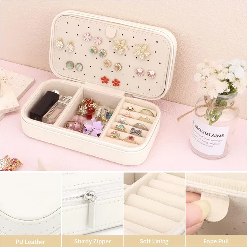 Miniatura 3 de DesignSter Joyero de viaje, estuche portátil de piel sintética, pequeñas cajas de joyería para regalos, organizador de joyas de viaje para mujeres