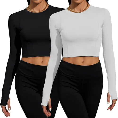 Loovoo Camisetas de entrenamiento para mujer, paquete de 2 camisetas de manga corta o 1 pieza de compresión atlética de ajuste seco para yoga y