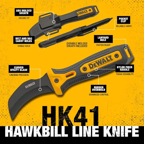 Miniatura 4 de DEWALT Cuchillo de Línea Hawkbill – Cuchillo de Hoja Fija para Despegar Cables para Trabajos Eléctricos y Corte Utilitario para Electricistas