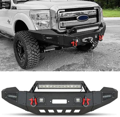 Miniatura 19 de BESTZHEYU Parachoques delantero compatible con F250 F350 F450 2017 2018 2019 2020 2021 2022 con placa de cabrestante y luces LED