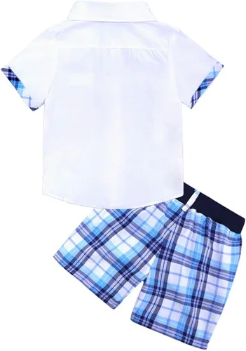 Miniatura 2 de MYGBCPJS Conjunto de 3 piezas para niño camisa a cuadros camiseta tirantes