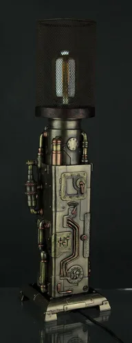 Miniatura 3 de Steampunk - Lámpara de mesa de malla con reloj industrial de tuberías
