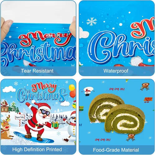 Miniatura 5 de 3 piezas de mantel de Navidad - Mantel de plástico de Papá Noel genial para Navidad, mantel rectangular desechable azul y blanco para decoración