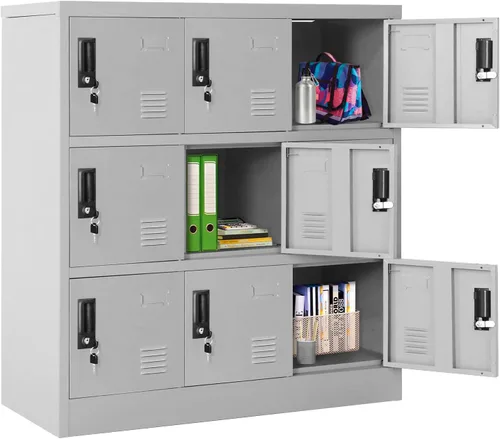 Miniatura 10 de Greenvelly Taquillas de metal de 5 niveles para empleados, armarios de acero para gimnasio, armario de almacenamiento de metal con rejillas, armario
