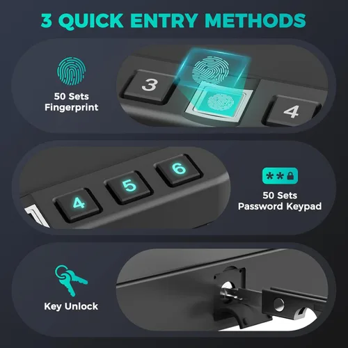 Miniatura 3 de Caja fuerte para pistolas biométrica, caja fuerte para 2 pistolas, acceso rápido a pistola con huella digital, PIN o cerradura de llave recargable