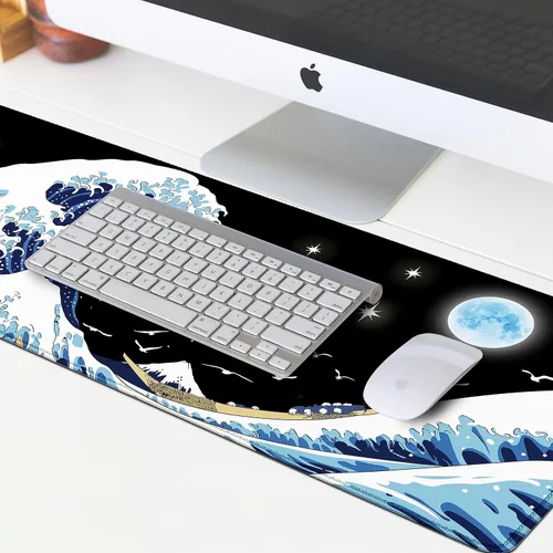 Miniatura 5 de Alfombrilla de mouse japonesa para juegos de olas marinas extendida, tamaño XXL, alfombrilla de escritorio grande de 31.06 x 11.8 pulgadas, para Sea