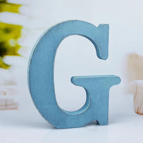Miniatura 14 de Letras de madera azul rústica de 6 pulgadas, letras de madera sin terminar para decoración de pared, letras azules retro de pie, decoración