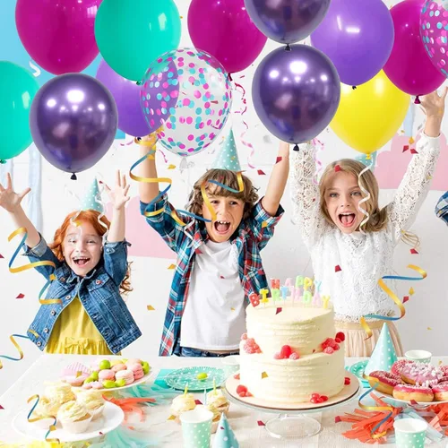 Miniatura 8 de Globos rosa azul púrpura, 60 piezas de 30,5 cm Globos metálicos rosa púrpura turquesa amarillo con confeti para decoración temática mágica de Azul