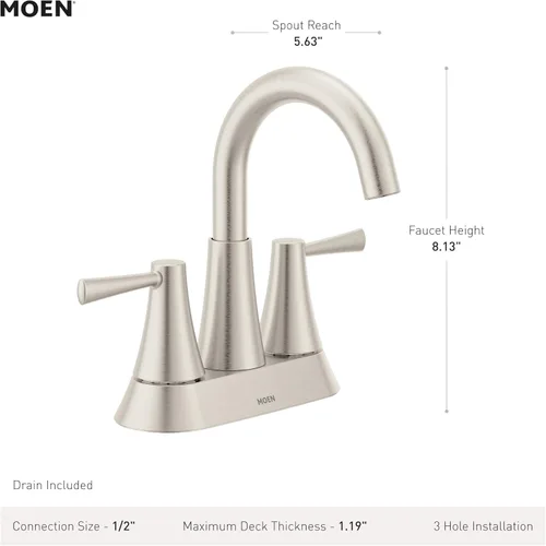Miniatura 2 de Moen Ronan 84022BL - Grifo de baño moderno con dos manijas y desagüe push-down, negro mate de 4 pulgadas
