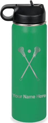 Miniatura 38 de LaserGram Botella de agua personalizada, palitos de lacrosse, acero inoxidable de doble pared aislada al vacío con popote superior, regalo grabado