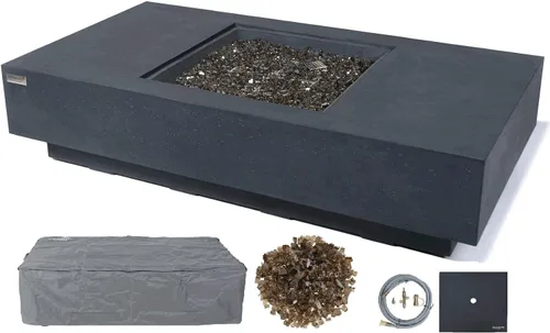 Miniatura 79 de Elementi+ Mesa de Fuego de Gas Colorado de Hormigón Fundido de 56" Rectangular, Hoguera al Aire Libre con Ignición Electrónica Incluye Cubierta