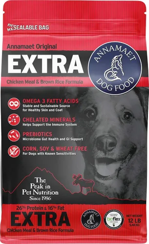 Miniatura 9 de Annamaet Original Extra Formula - Alimento seco para perros, 26% proteína (pollo y arroz integral), bolsa de 5 libras