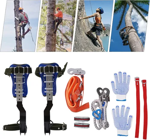 Miniatura 7 de Juego de picos de escalada de árboles, estacas ajustables de acero inoxidable para escalada de árboles con cinturón de arnés y correa trasera