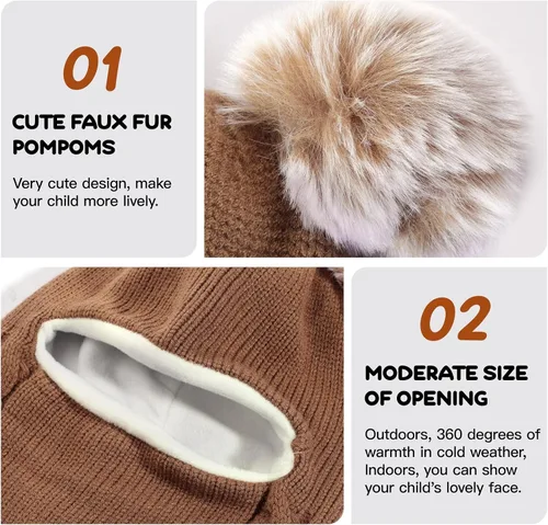 Miniatura 5 de Gorro de invierno de punto para bebés y niñas pequeños, bufanda con orejeras y capucha con forro polar