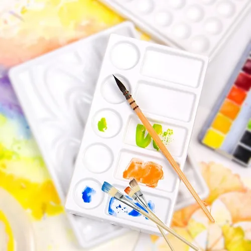 Miniatura 5 de Bandeja de paleta de acuarela de 10 pozos rectángulo blanco de cerámica para artista, paleta de pintura de acuarela de porcelana para acuarela