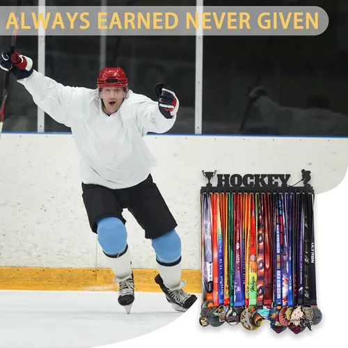 Miniatura 3 de Goutoports Soporte de exhibición de medallas de hockey para carreras deportivas, metal de acero negro resistente con más de 60 medallas, fácil