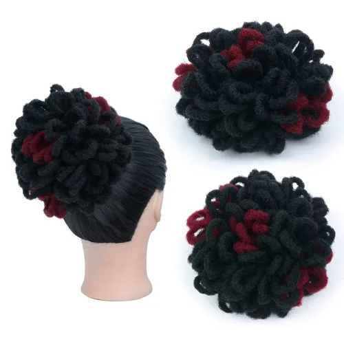 Miniatura 14 de Moños de Cola de Caballo con Cordón Negro Marrón Loc para Mujeres Negras Moño Rizado de Pétalo Loc Cola de Caballo de Rastas Trenzas Faux Locs Moño