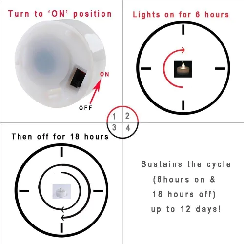 Miniatura 4 de Velas LED eLander sin llama, con temporizador, 6 horas encendidas y 18 horas apagadas, 3,5 x 3,3cm1.3 pulgadas, blanco cálido, [12 unidades] Blanco