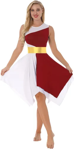 Miniatura 81 de easyforever Vestido de baile sin mangas con bloques de color para mujer, alabanza litúrgica, ropa de baile lírico, vestido de bata de adoración