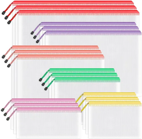 Miniatura 9 de Umriox Bolsas de malla con cremallera, A3+A4 (12 colores, 24 paquetes), bolsas de almacenamiento grandes, bolsas con cremallera para suministros