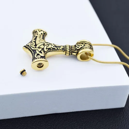 Miniatura 21 de Collar de urna de talismán de martillo de Thor vikingo nórdico para cenizas, acero inoxidable para hombre, joyería de cremación vintage, amuleto