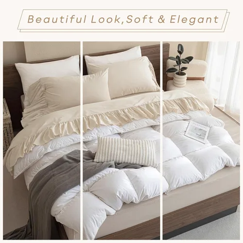 Miniatura 2 de QSH Juego de sábanas de algodón 100% Queen, sábanas con volantes de trigo para granja, ropa de cama vintage chic shabby 3 piezas, juego de cama