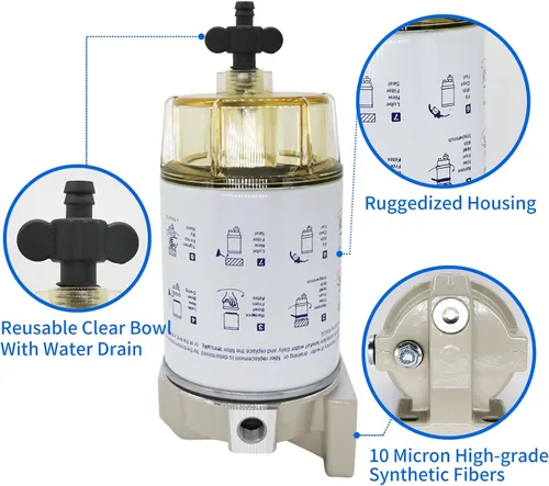Miniatura 3 de S3227 - Conjunto de filtro de combustible y separador de agua compatible con motor fueraborda marino Mercury de 10 micrones, reemplaza # S3227