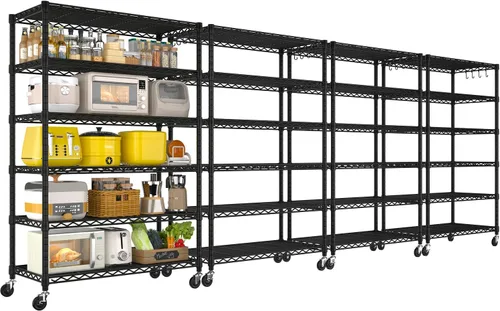 Miniatura 11 de PrimeZone Estantería de alambre de 74 pulgadas de alto, 1250 libras, estantes de almacenamiento de 5 niveles con ruedas, certificado NSF, estante